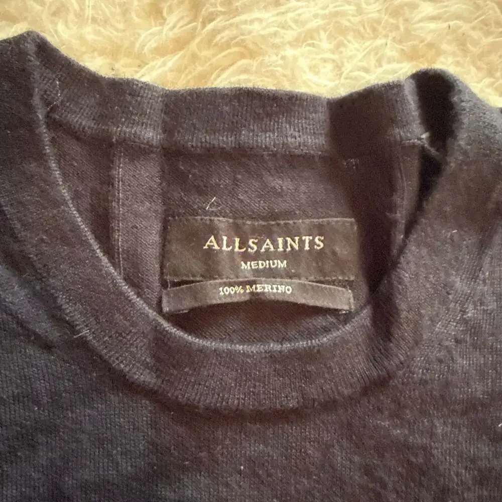 AllSaints 100% Merino Crew Neck Ramskull Sweater in Black Medium‎